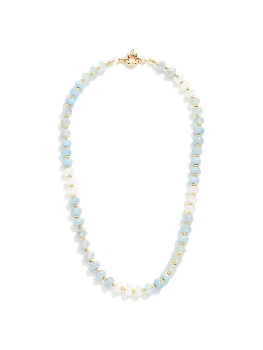 Blue & White Candy Bead Necklace Gold Tone 13